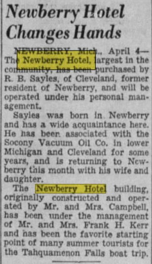 Falls Hotel (Newberry Hotel) - Apr 1942 Article